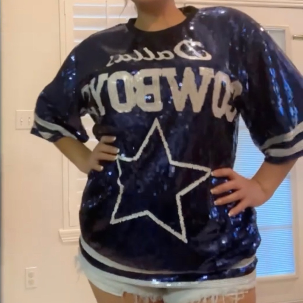 Dallas Cowboys sequin dress t shirt blue with white star dress